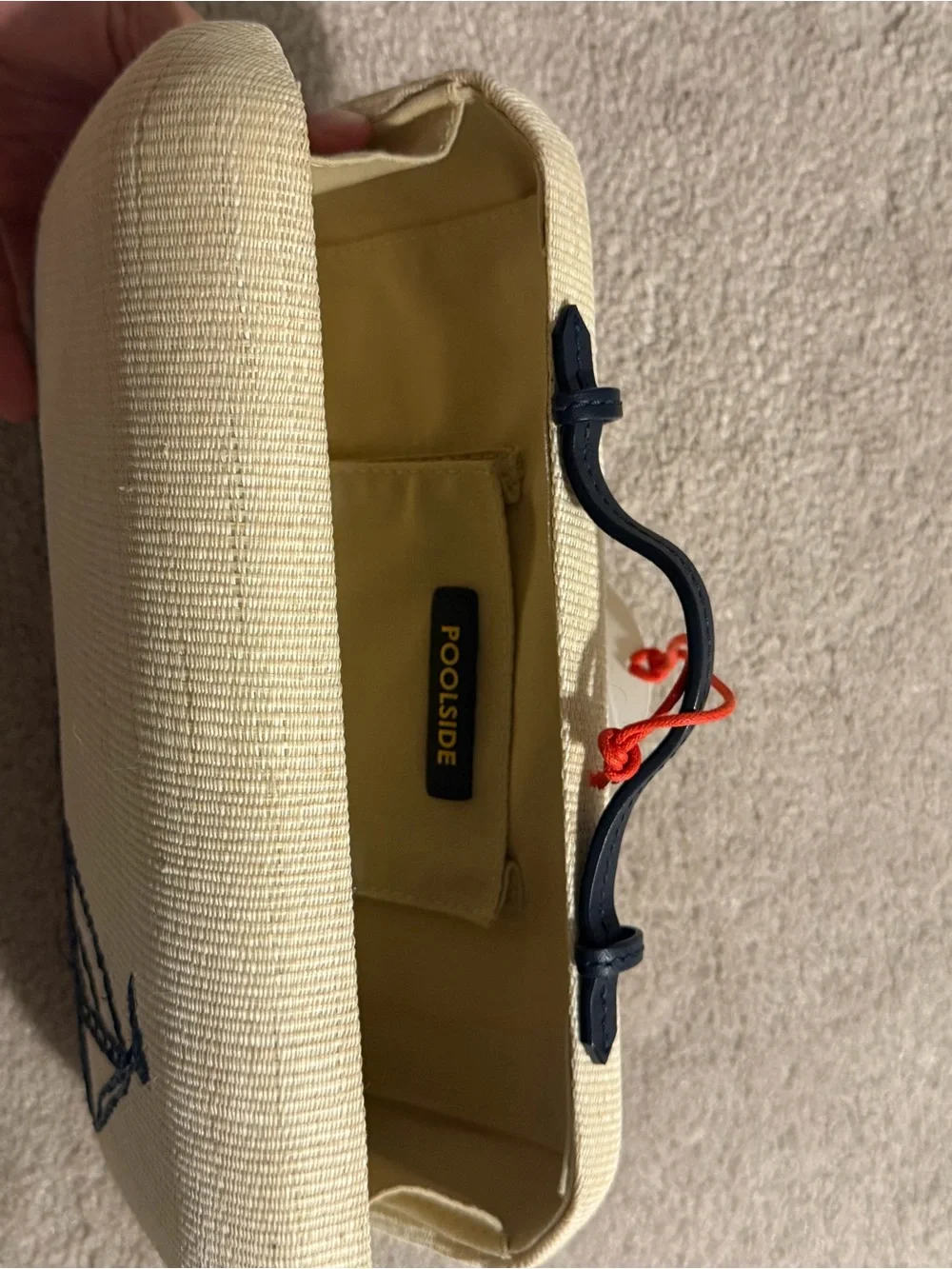 Cream Embroidered Sailboat Clutch with Black Top Handle